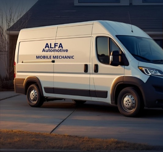 Mobile mechanics service van at customer location